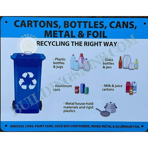 CARTONS Bottles CANS Metal and FOIL Sign (Blue/White,Rust Free, Aluminum 8.5X11) (ref-2201)