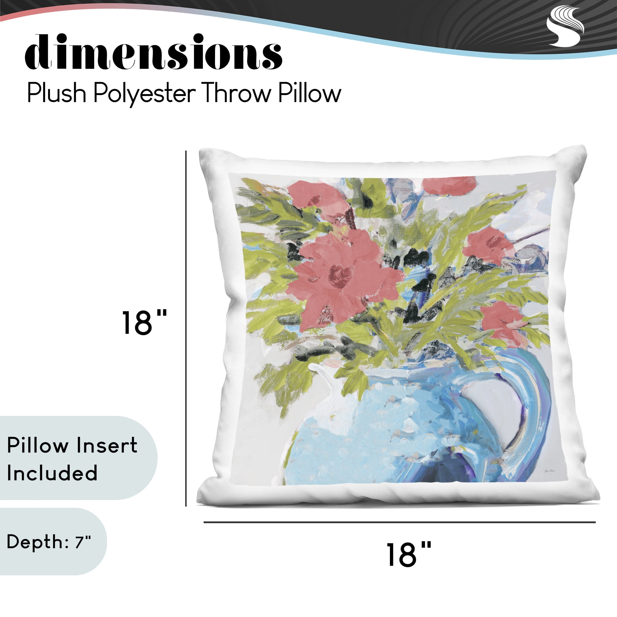 Stupell Industries Pink Daisies in Blue Vase Decorative Printed Throw Pillow, design by Jane Slivka