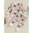 thumbnail image 3 of Wassery Western Baby Boy Girl Clothes Cow Flower Print Sweatshirt Pullover Top Jogger Pants 2Pcs Toddler Boy Cowboy Fall  Outfits 3M-3T, 3 of 8
