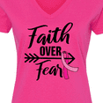 thumbnail image 4 of Inktastic Breast Cancer Awareness Faith over Fear with Pink Ribbon and Arrow Women's V-Neck T-Shirt, 4 of 5
