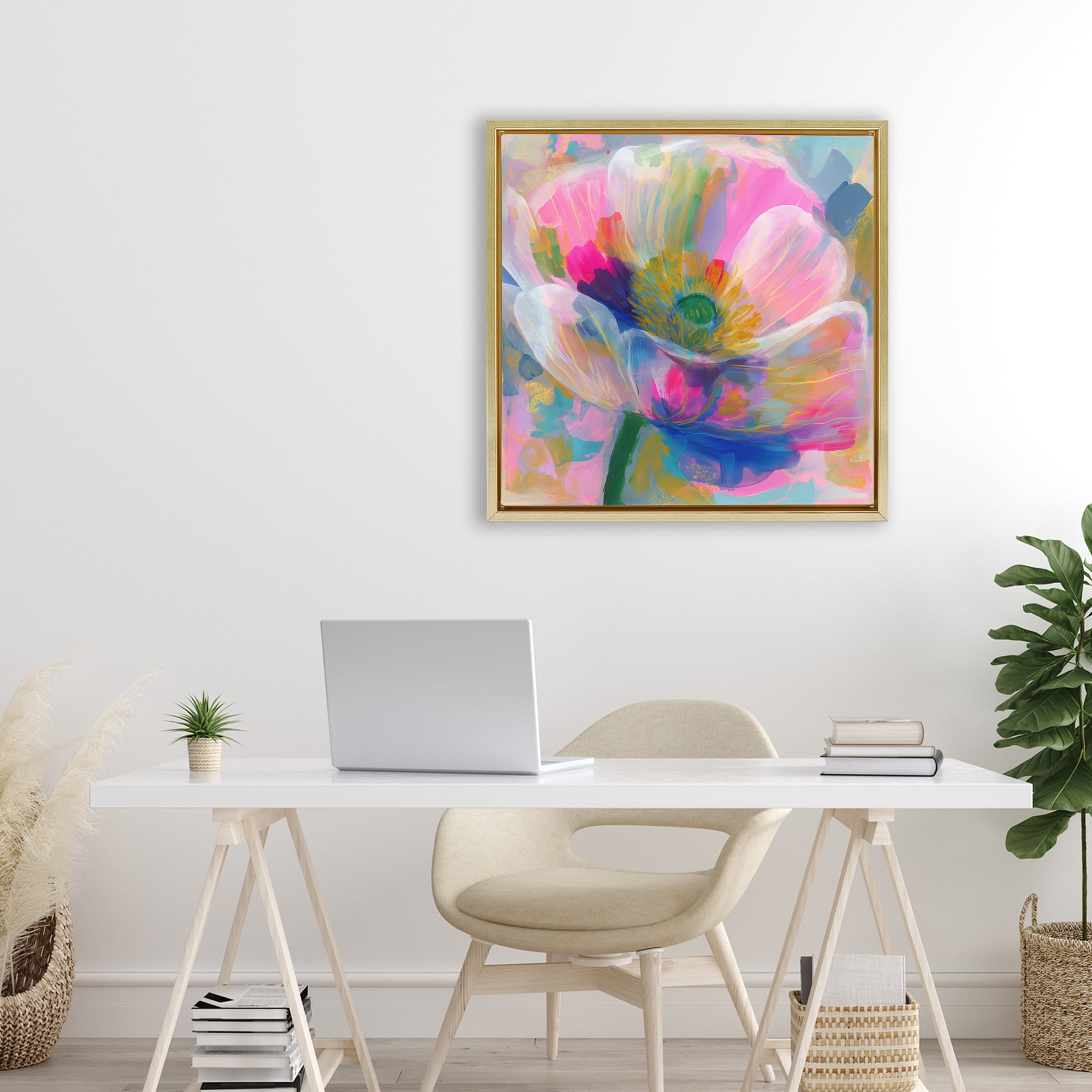 Stupell Industries Backlit Kaleidoscopic Poppy Gold Framed Floater Canvas Wall Art, design by Chromatic Storm Studio