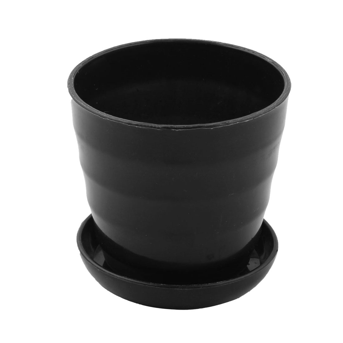 Unique Bargains Plastic Plant Pot with Tray for Aloes Cactus Grass Flower Black