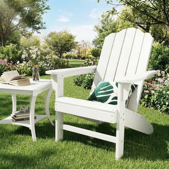 HDPE Adirondack Chair,Wood Texture Outdoor Lawn Chair,Weather Resistant High Back Patio Chair,Durable Lounge Furniture for Garden Backyard Deck Poolside