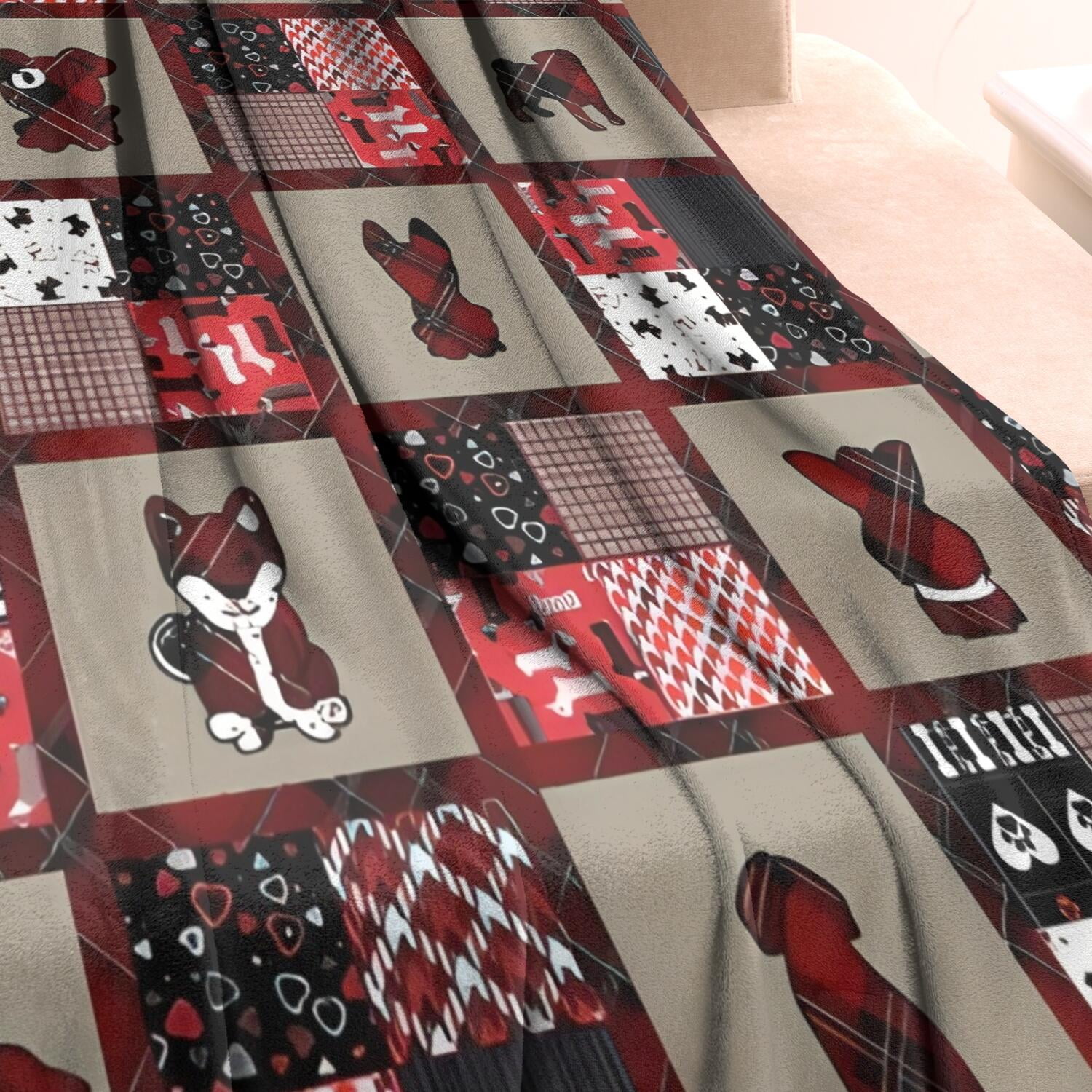 Red Plaid Dog Jigsaw Puzzle Blanket,Comfortable Soft Lamb Wool Throw Blanket,All Season,Warm Lightweight Blankets for Sofa Bed Couch Living Room Chair,60"x80"