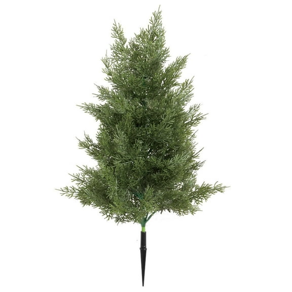 Artificial Cypress Topiary Tree 19.6 Inch, UV Resistant Fake Cedar Shrubs with Ground Spike, Outdoor Indoor Decor for Porch, Garden, Pathway Landscaping - Realistic Pruned Design