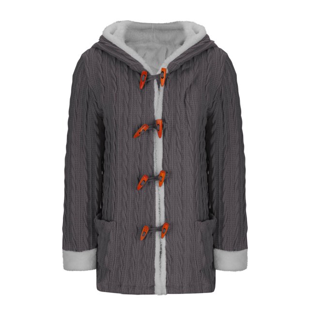 Abrigo informal de manga larga con capucha y cuello redondo para mujer, chaqueta de poliéster de punto de color, manga larga y capucha.