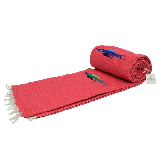 Coral Pink Thunderbird Heavyweight Yoga Blanket- Made for Yoga! Hand Made Mexican Blanket