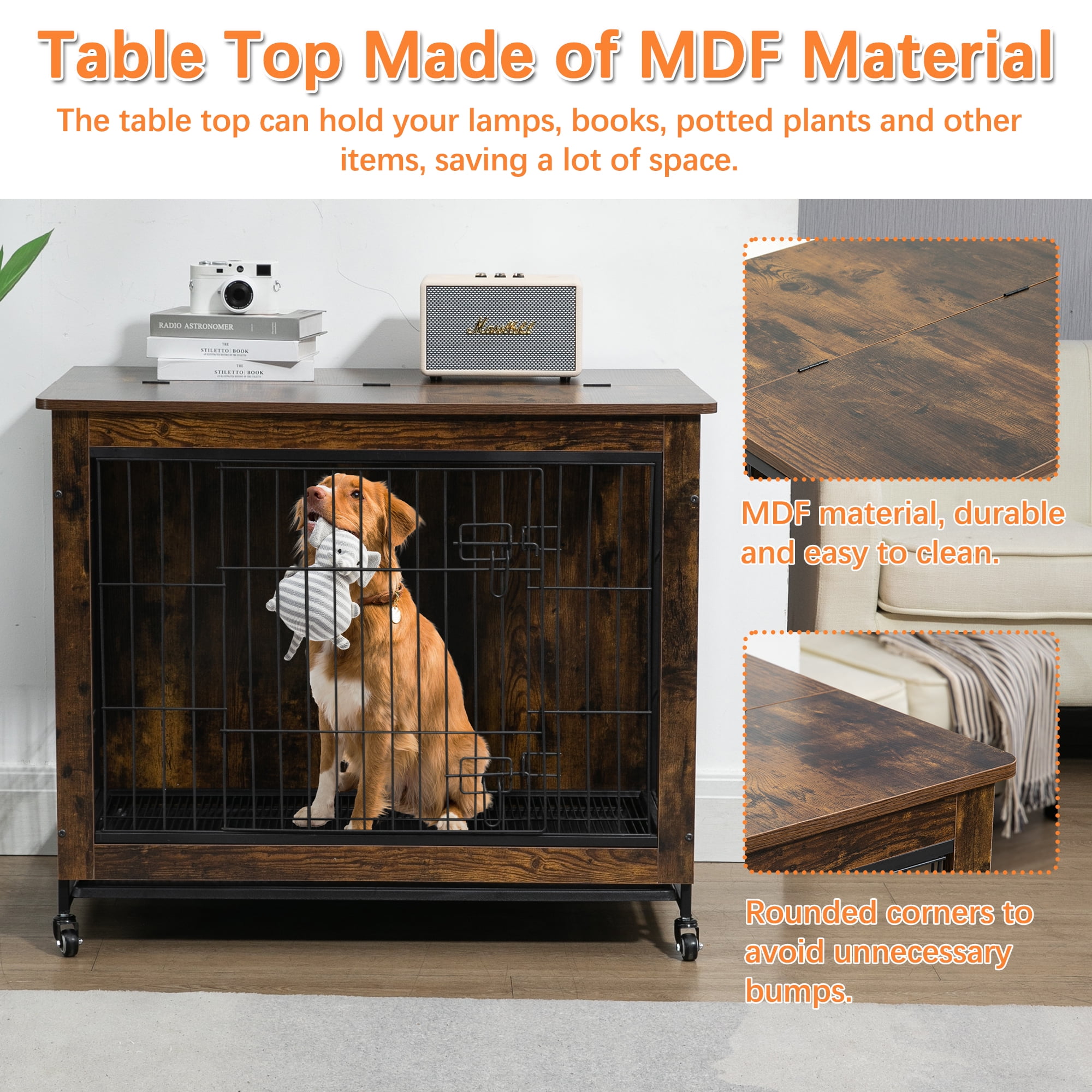 Pefilos 38.3"L Wood Dog Crate Furniture with Cushion, Double-Doors Dog Cag for Indoor, Dog House, Dog Kennel for Small Dogs, Brown Pefilos 38.3"L Wood Dog Crate Furniture with Cushion, Double-Doors Dog Cag for Indoor, Dog House, Dog Kennel for Small Dogs, Brown