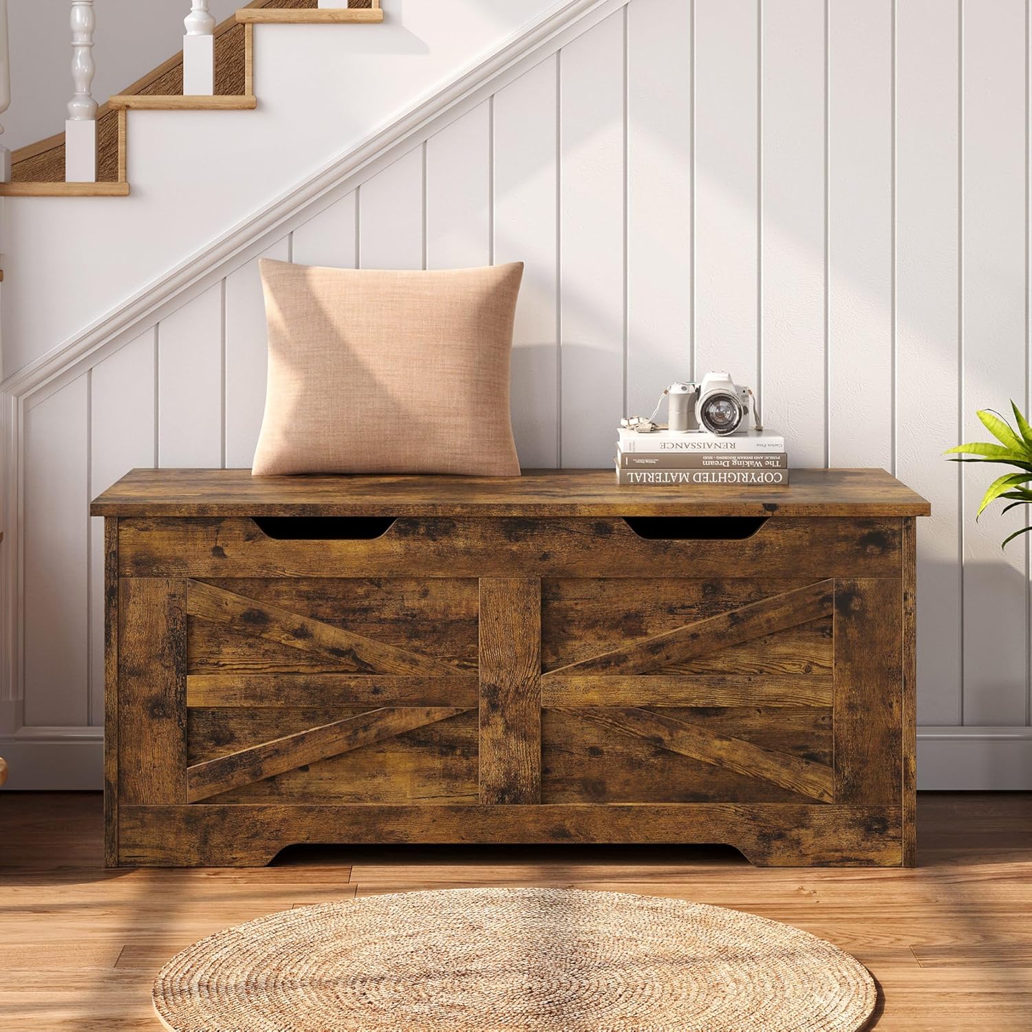 Storage Chest,24.8 In Storage Trunk with Safety Hinges,Wooden Storage Bench,Toy Organizer Box Shoe Bench,Easy Assembly,Storage Bench for Bedroom,Living Room,Entryway