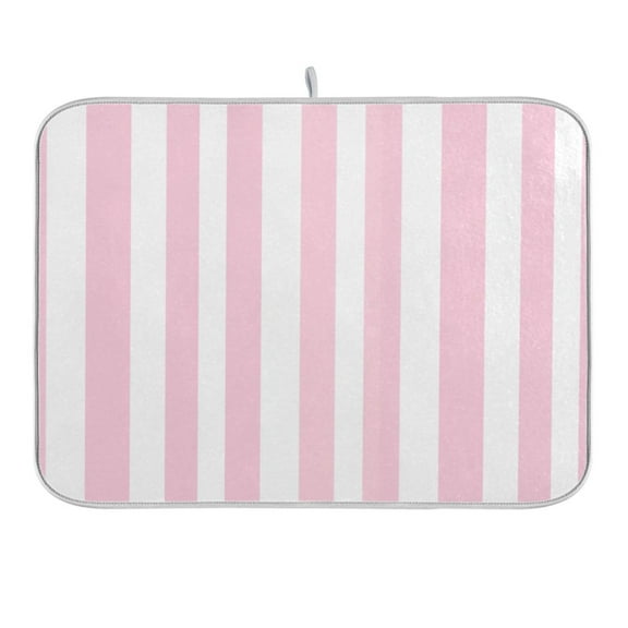 Pale Pink and White Striped Dish Drying Mat 16x18 Absorbent Microfiber Draining Rack Pad for Kitchen Counter Sink