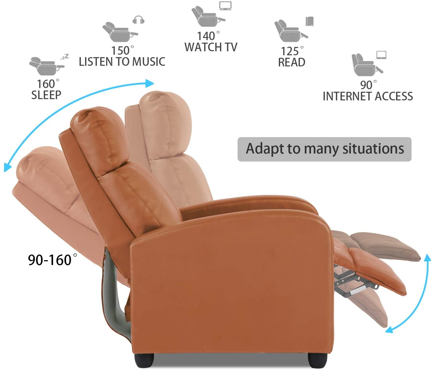 FDW Recliner Chair for Living Room Furniture Home Theater Seating Glider Chairs Modern Wingback Single Sofa PU Leather with Footrest (Tan)