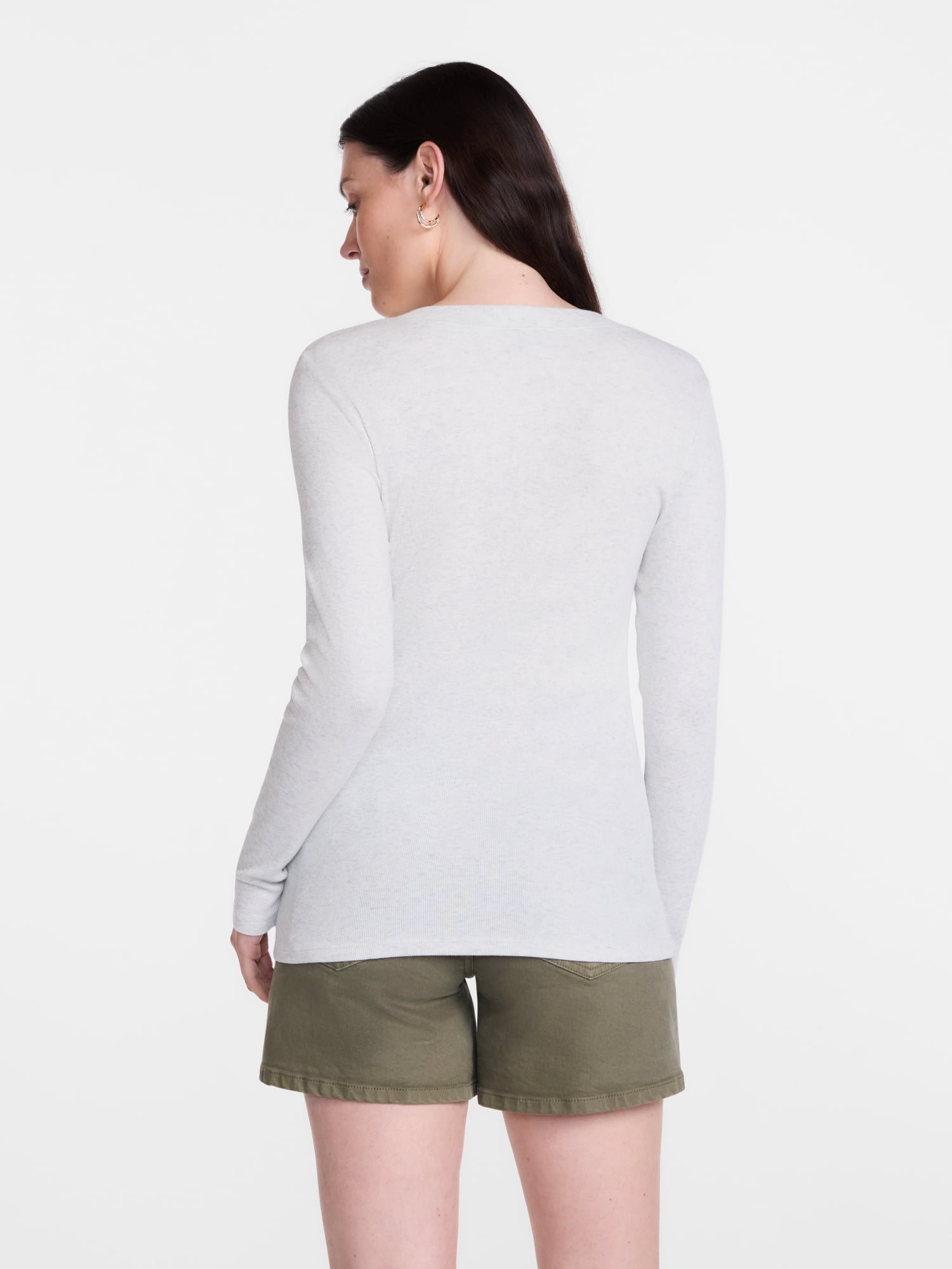 Scenario Women's and Women's Plus Rib Henley with Long Sleeves, Sizes XS-4X