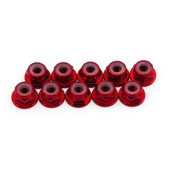10pcs M3 Flange Locking Hex Nuts Nylon Insert Anodized Aluminum (Red)