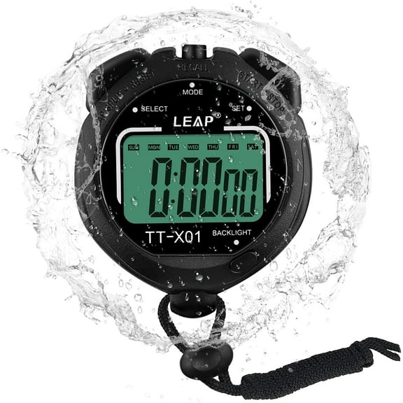 LEAP Digital Stopwatch Timer, Large Display Stop Watch with 30M Waterproof and EL Backlight Function Designed for Sport Coaches Referees Fitness Teacher and Athlete Black
