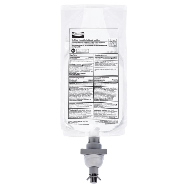 Rubbermaid Commercial Products - Recambio desinfectante de manos de espuma con alcohol AutoFoam de 1000 ml hidratante compatible con dispensadores AutoFoam y LumeCel de RCP para zonas comunes/salas