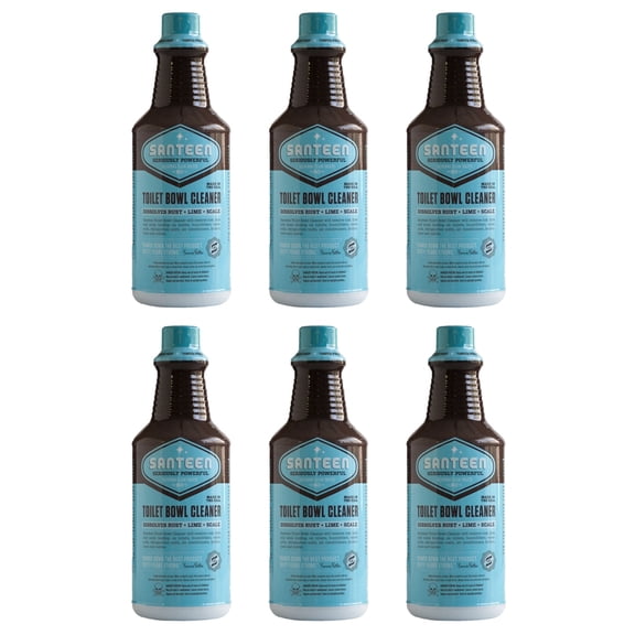 Santeen Liquid Toilet Bowl Cleaner, Calcium, Lime, Rust and Scale Remover with a 23% Hydrochloric Acid Formulation in a Quart (32oz) Bottle - 6pk