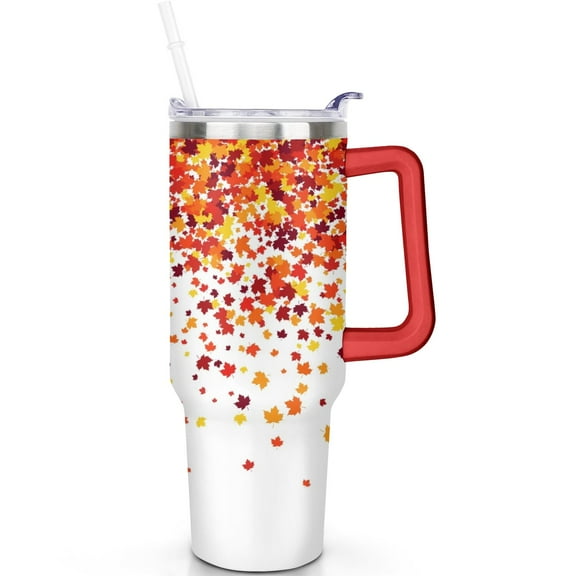 40oz Fall Tumbler with Handle Spill Proof Lid Straw 40 oz Fall Theme Tumbler Double Insulated Travel Coffee Cup Fall Gifts for Men Women