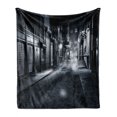 thumbnail image 1 of Night Soft Flannel Fleece Blanket, Moody Monochrome View of Cortlandt Alley Chinatown New York City Dark Urban Scenery, Cozy Plush for Indoor and Outdoor Use, 70" x 90", Black White, by Ambesonne, 1 of 6
