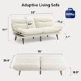 thumbnail image 3 of CHITOOMA 75" Corduroy Futon Sofa Bed, White Convertible Couch with Adjustable Backrest and 6-Level Armrests, Comfy Sleeper Sofa for Living Room, Apartment, or Office, 3 of 11