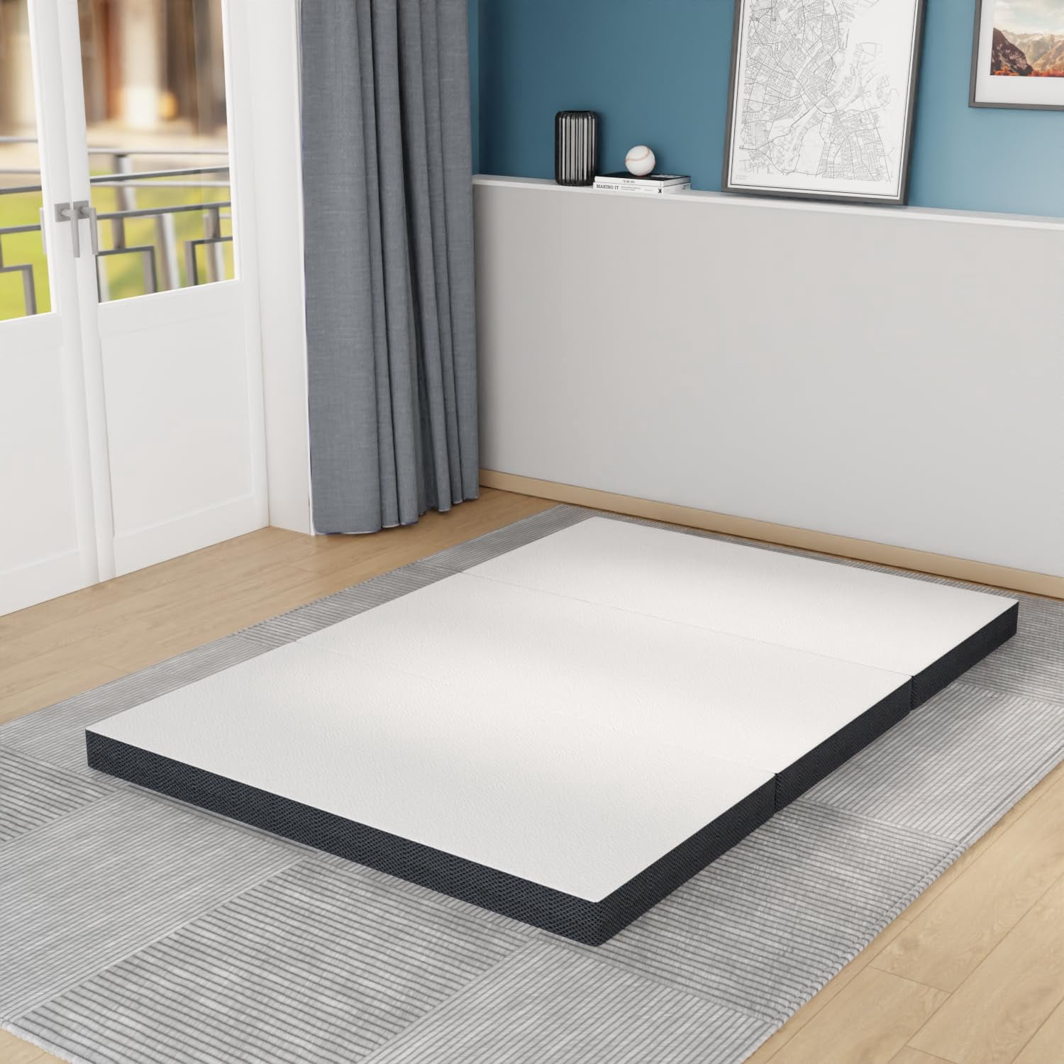NiamVelo Folding Mattress, 4 inch Memory Foam Tri Folding Mattress, Portable Tri-fold Mattress Topper Foldable Mattress Guest Bed for Camping, Full