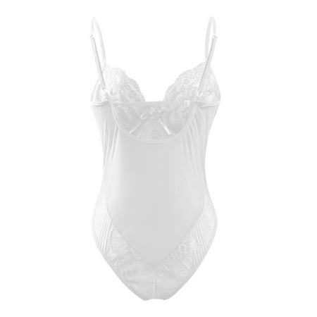 

nsendm High Cut Halter Deep V Neck Lingerie Floral Lace Bodysuit Teddy See Through Sexy Sexy for Women Lingerie Set Underwear White XX-Large