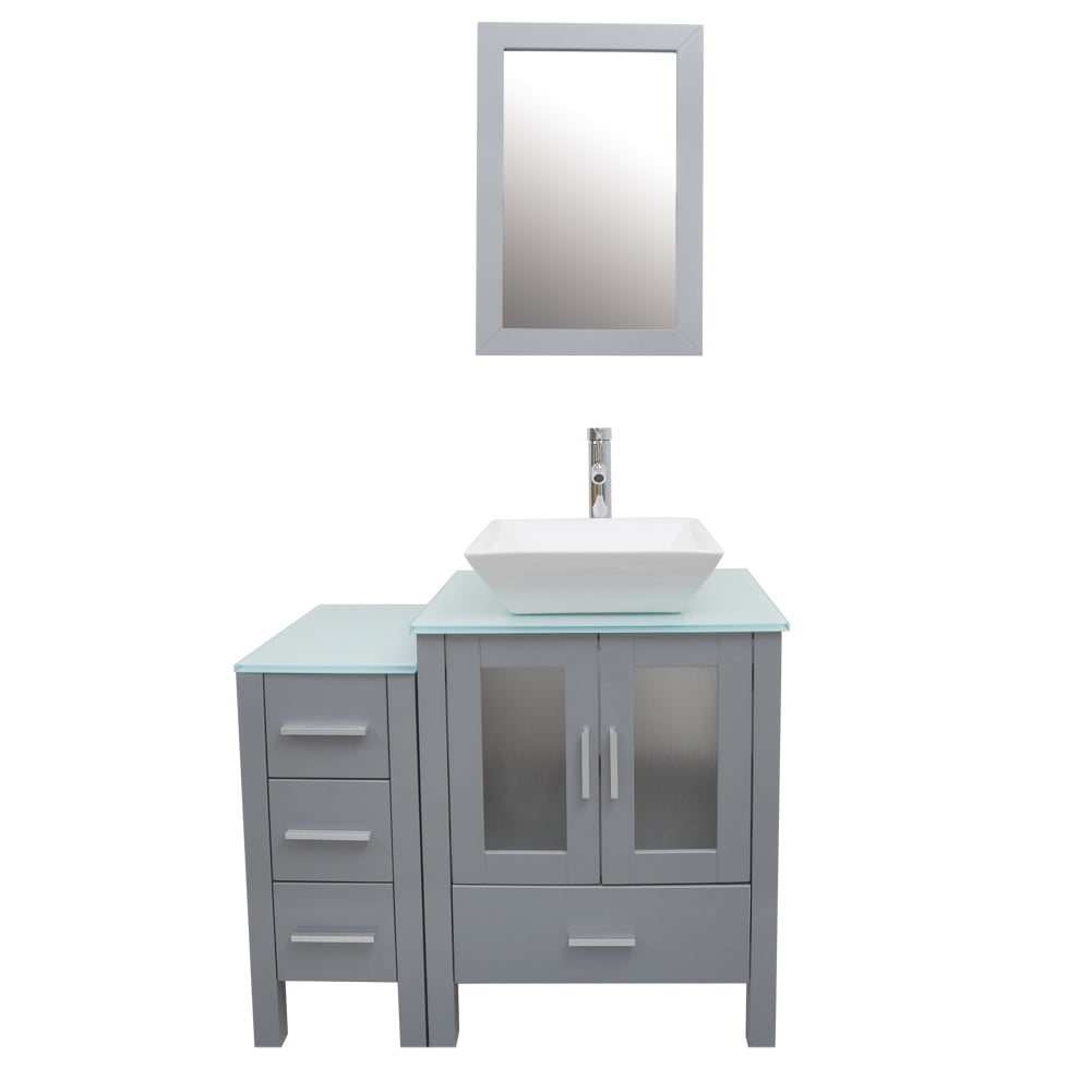DodreHome 36" Gray Bathroom Vanity with Glass Top Combo with