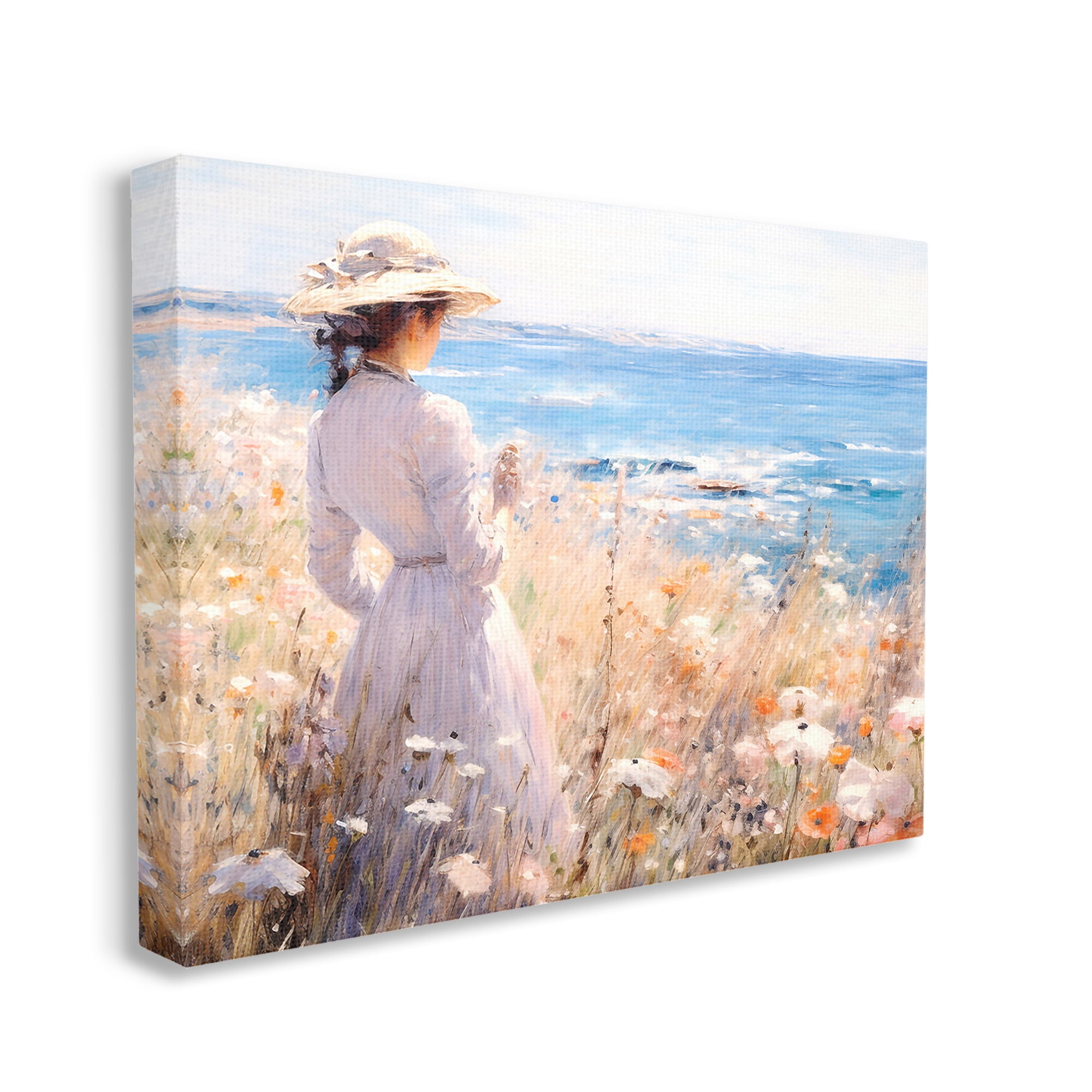 Stupell Industries Classic Woman by Shore Landscape Painting Gallery Wrapped Canvas Art Print Wall Art, 20 x 16