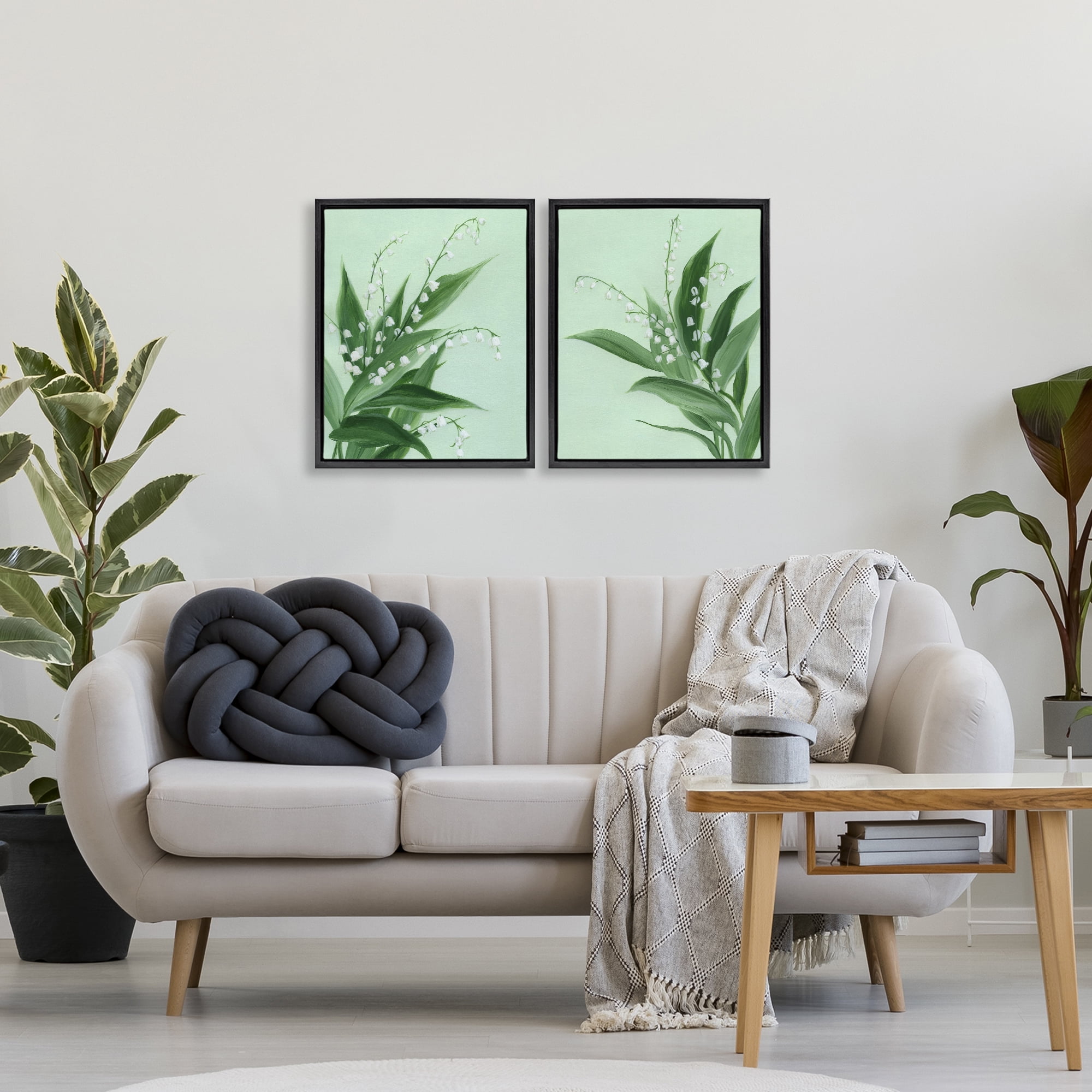 Stupell Industries Blooming Lily of Valley 2 Piece Black Framed Floater Canvas Set, design by Grace Popp