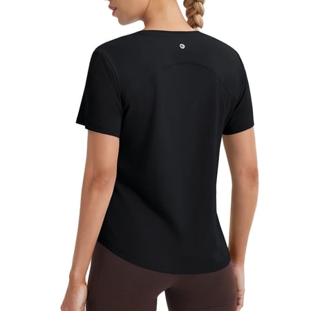 BALEAF Ice Cooling Athletic Shirts for Women UPF 50+ Workout Tops Running Short Sleeve for Women Tennis Breathable Quick Dry Moisture Wicking Stretch Loose Fit Gym Black L