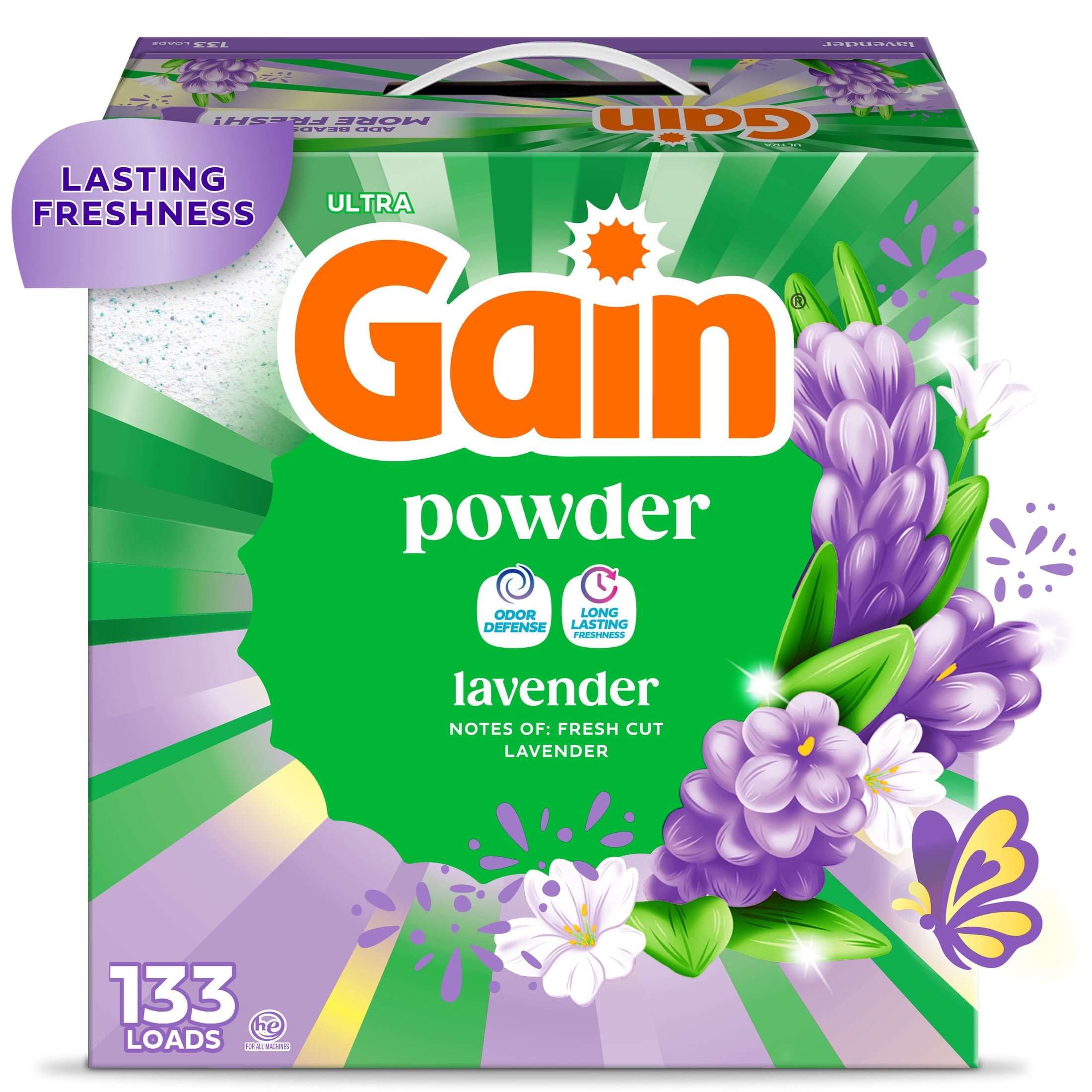 (2 pack) Gain Powder Laundry Detergent, Lavender Scent, 123 oz, 133 Loads
