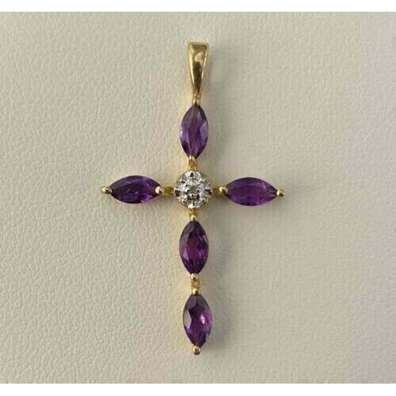 2.50 Ct Marquise Lab Created Amethyst Cross Fancy Pendant 14K Yellow Gold Plated