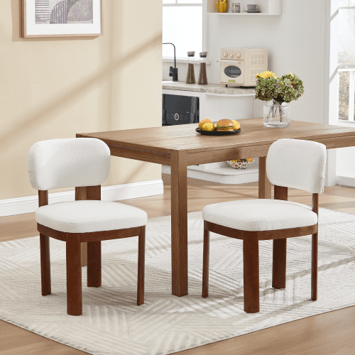 Farmhouse Wooden Dining Chairs Set of 2, Modern Fabric Upholstered Side Chairs with Solid Wood Legs, 300lbs Capacity, Armless Kitchen and Dining Room Chairs, Beige & Natural Walnut