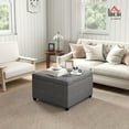 thumbnail image 2 of XgoodX Fabric Tufted Square Storage Ottoman with Flip Top Seat Lid, Metal Hinge and Stable Eucalyptus Wood Frame for Living Room, Entryway, or Bedroom, Gray, 2 of 10