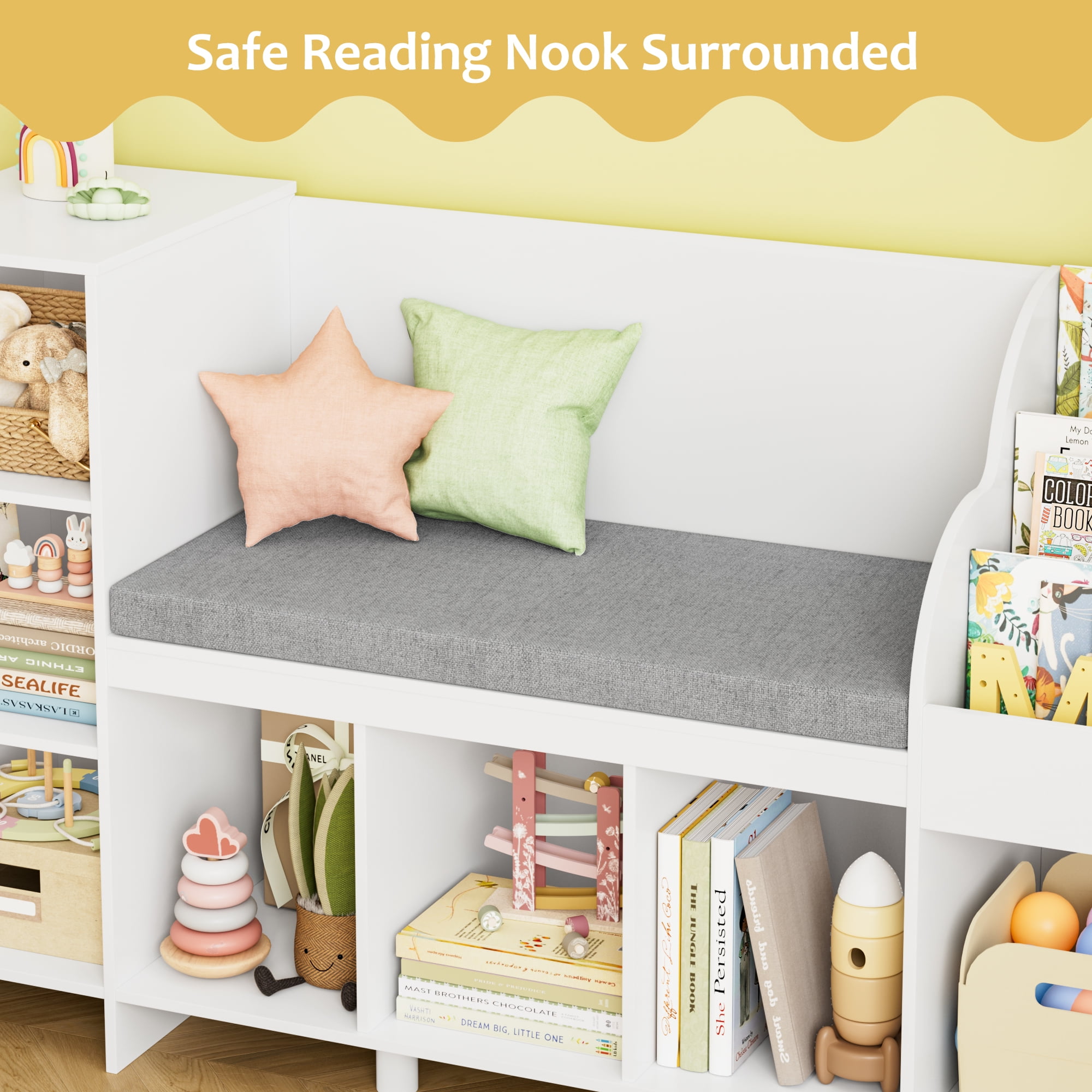 yunn⭐︎kids LIFE Homfa Kids Bookshelf with Reading Nook, Wooden Storage Cube