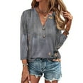 thumbnail image 2 of Raeneomay Long Sleeve Shirts for Women Women's Tops Fashion Solid Button Shirt Female V-Neck Loose T-Shirt Blouse, 2 of 5