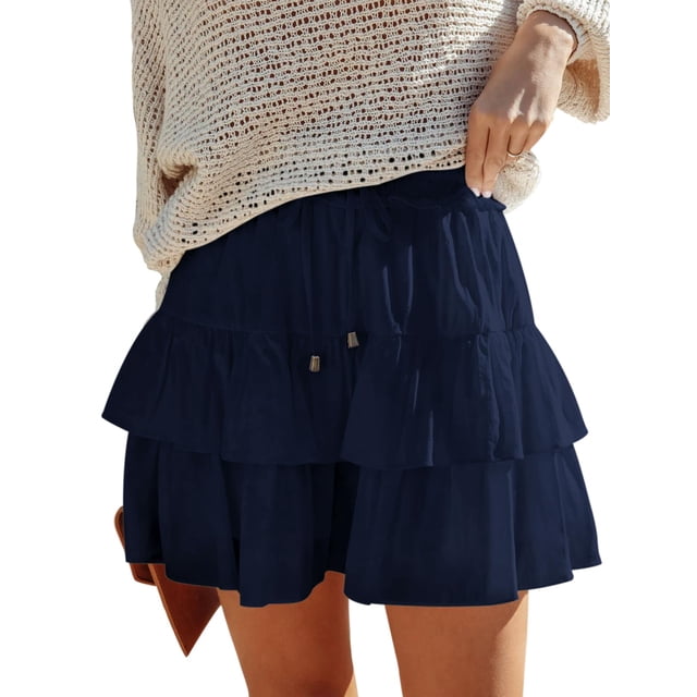 Pantalones cortos Aoudery Flowy para mujer con volantes, pantalones cortos con volantes, azul marino