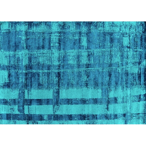 Ahgly Company Indoor Rectangle Oriental Turquoise Blue Industrial Area Rugs, 8' x 10'