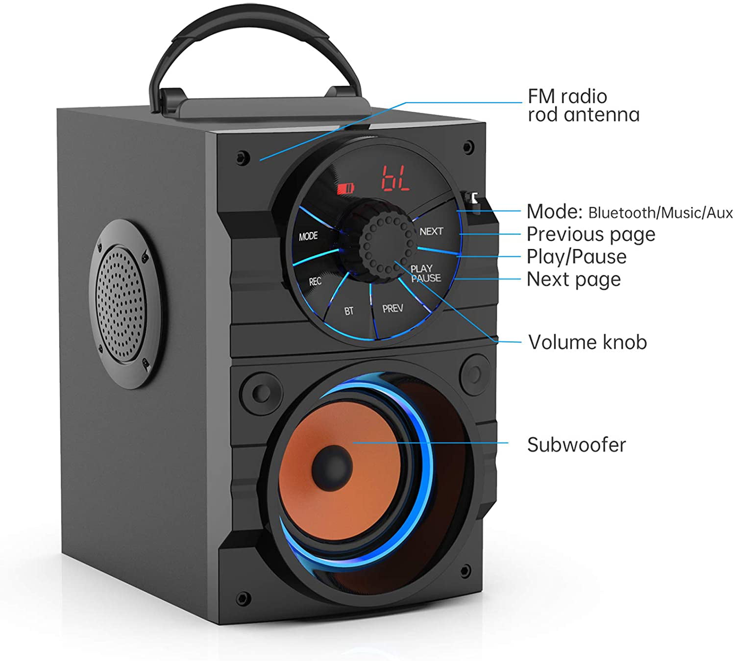 Bluetooth Speaker Travel Portable Bluetooth Speakers with Subwoofer Wireless Stereo Sound Rich Bass Speakers Outdoor Party Speaker Support Remote Control FM Radio LED Lights for Home Camping 