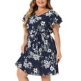 thumbnail image 2 of DARING DIVA Plus Floral Tie Waist Layered Sleeve Casual Dress 4X Navy Blue, 2 of 6