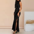 thumbnail image 3 of Birdeem Mode Femmes Été Uni Décontracté Col Rond Sans Manches Fente Haute Robe Maxi, 3 of 11