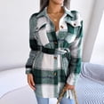 thumbnail image 5 of UVEASISHA Womens Flannel Jackets Trendy Plaid Long Sleeve Winter Coats Casual Button Down Warm Up Shacket Jacket with Belt and Pockets,Green,L, 5 of 9