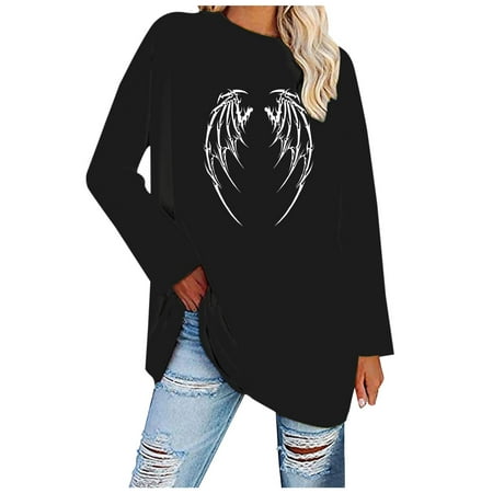 

Solid Color Tunic Tops for Women Crewneck Long Sleeve Fall Shirts Casual Loose Fit Plus Size Oversize Pullover T-Shirt Blouses Halloween Graphic Print Regular Sweatshirt