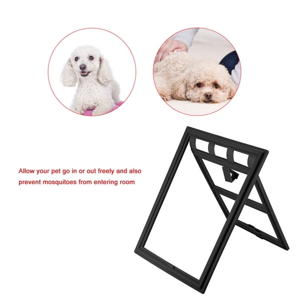 Puerta de plástico para mascotas, perros, cachorros y gatos, cierre magnético, solapa segura para puerta de ventana con pantalla (negro L)