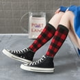 thumbnail image 6 of Knee High Socks for Women Men Athletic - Red Black Twill Stripe Plaid Thigh-High Black Sole Comfort Breathable Long Socks for Casual Travel Running, 6 of 7