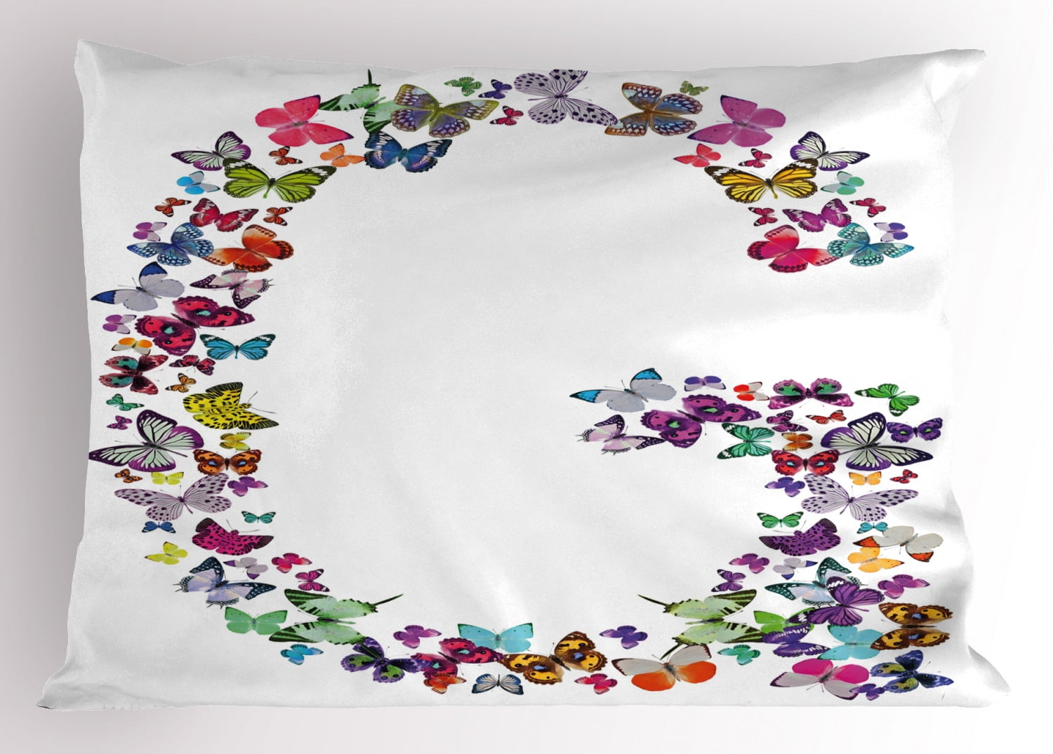 Letter G Pillow Sham Exotic Colorful Butterflies in the Shape of Letter