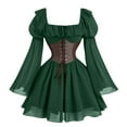 thumbnail image 2 of SEAOPEN Womens Victorian Gothic Dress Halloween Witch Renaissance Medieval Costume Patchwork Bell Sleeve Lace-Up Corset Dress Army Green,L, 2 of 4