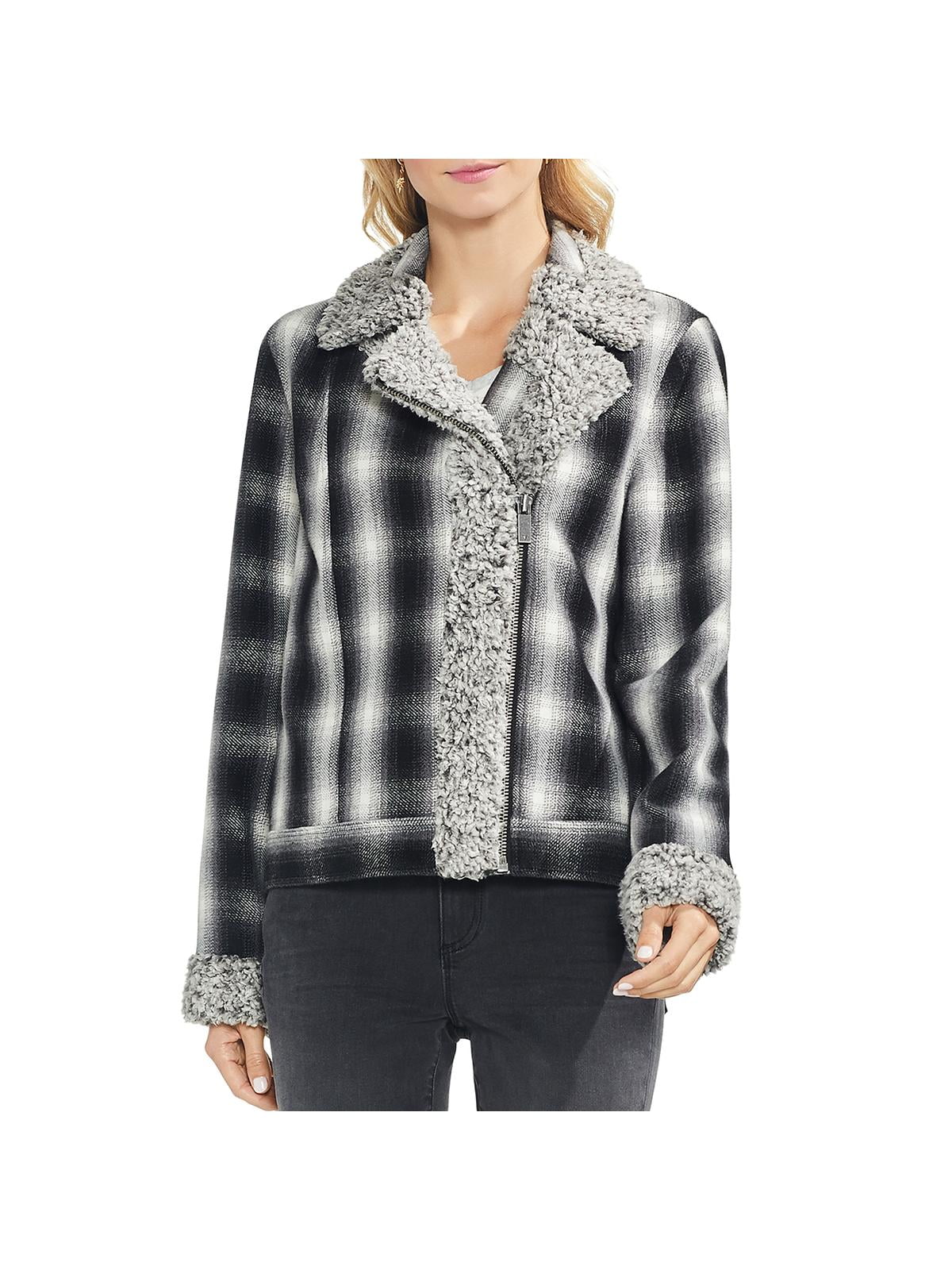 Vince Camuto Womens Lightweight Plaid Motorcycle Jacket