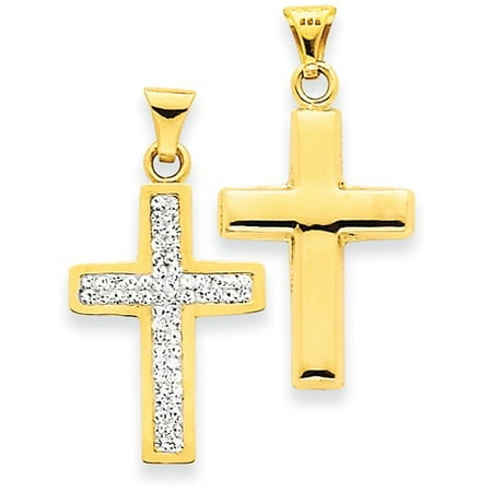 14k Yellow Gold Reversible Swarovski Elements Latin Cross Pendant