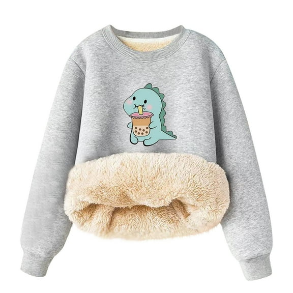 DJskiyers Kids Sweatshirt Boys Dinosaur Print Winter Pullover Fleece Lined Warm Tops Crewneck Trendy Sweat Shirts