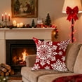 thumbnail image 1 of Funda de cojín navideña de 45 cm | Funda de cojín navideña con estampado de copos de nieve, renos y Papá Noel | Decoración de poliéster rojo para sofá cama, 1 of 5